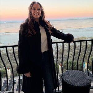 Vintage Marvin Richards Black Wool & Fur-Trimmed Pea Coat